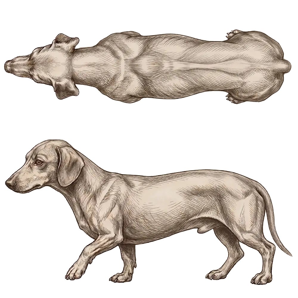 Body condition score 6: Sobrepès. Combined side and top view.